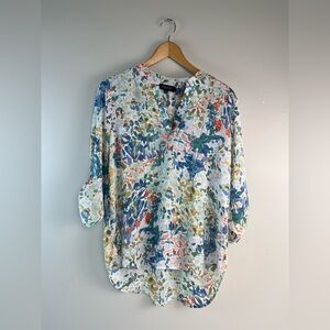 Papillon Watercolor Floral Blouse Size M Sheer Boho Spring Top [000189]